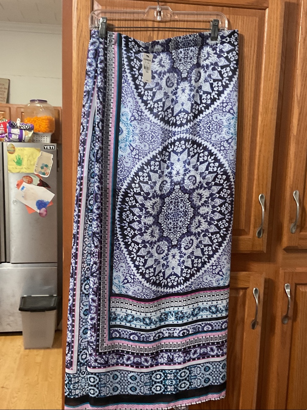 Boho Medallion Print Maxi Skirt in Navy & White with Pink Accents by express (M)
